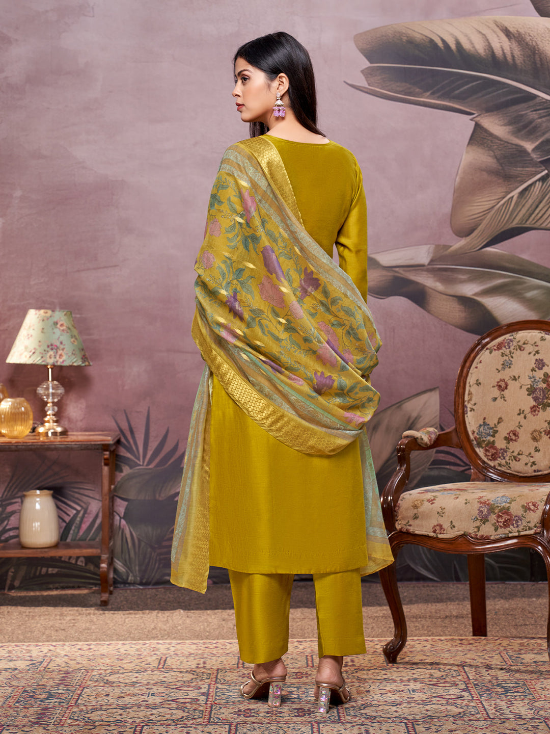 Dusky Green Semi-Silk Suit Set