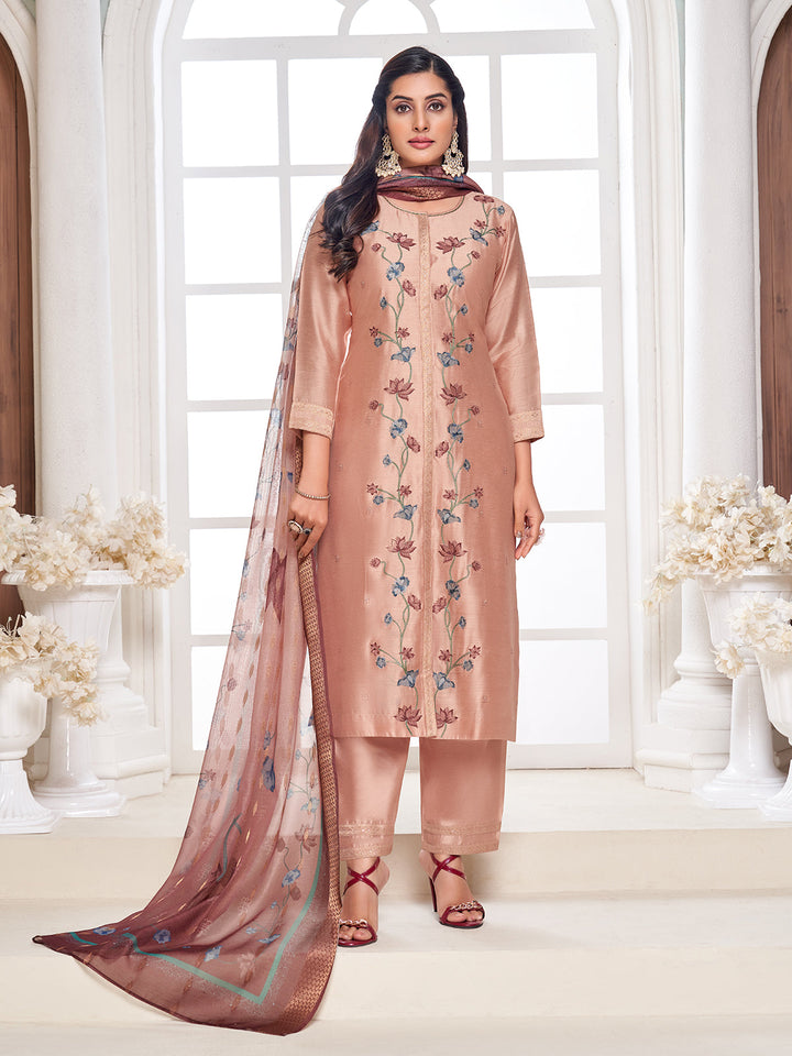 Apricot Semi-Silk Suit Set