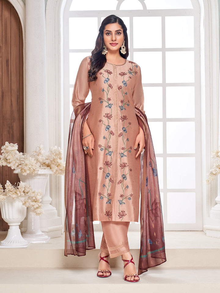 Apricot Semi-Silk Suit Set