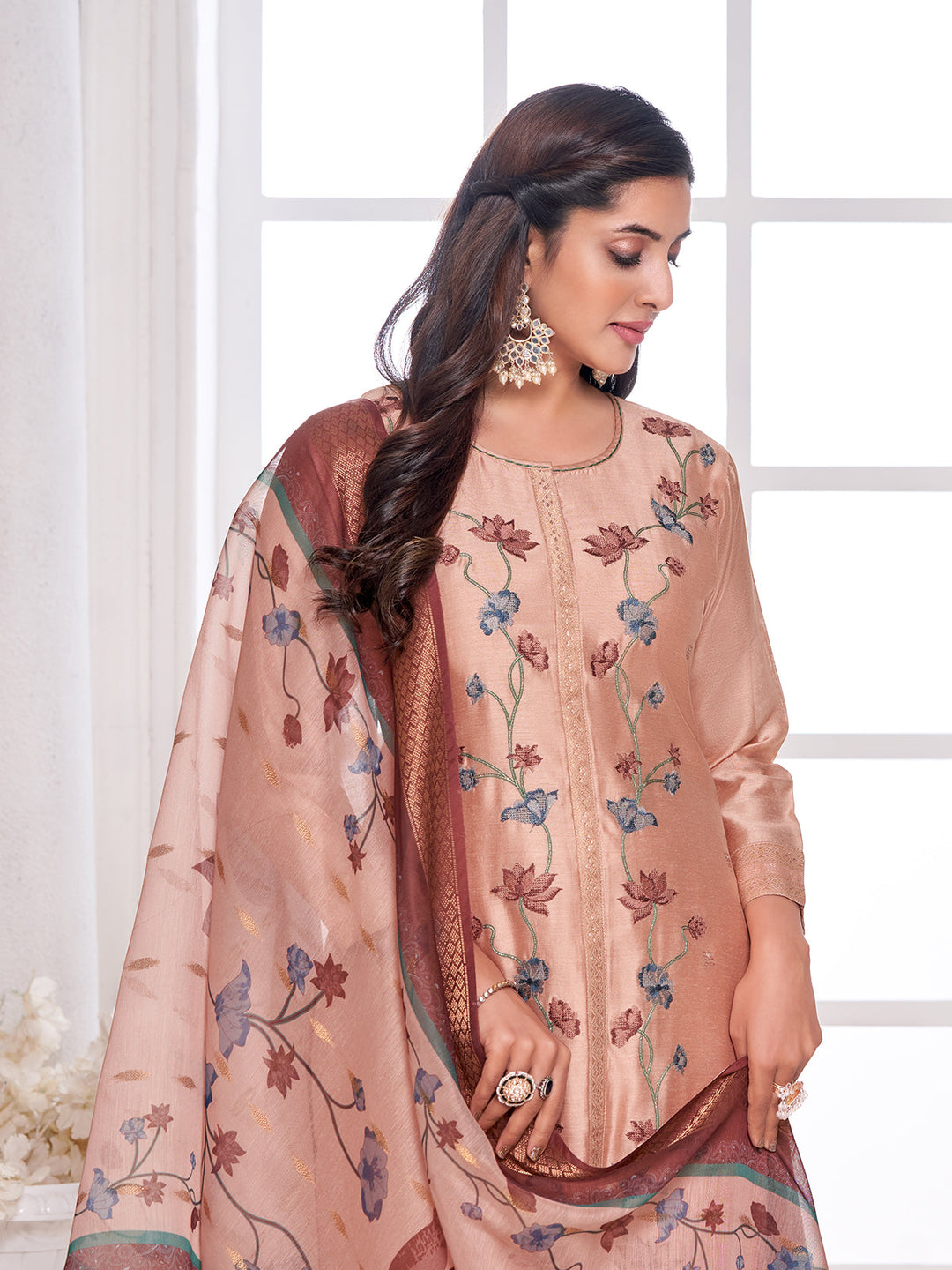 Apricot Semi-Silk Suit Set