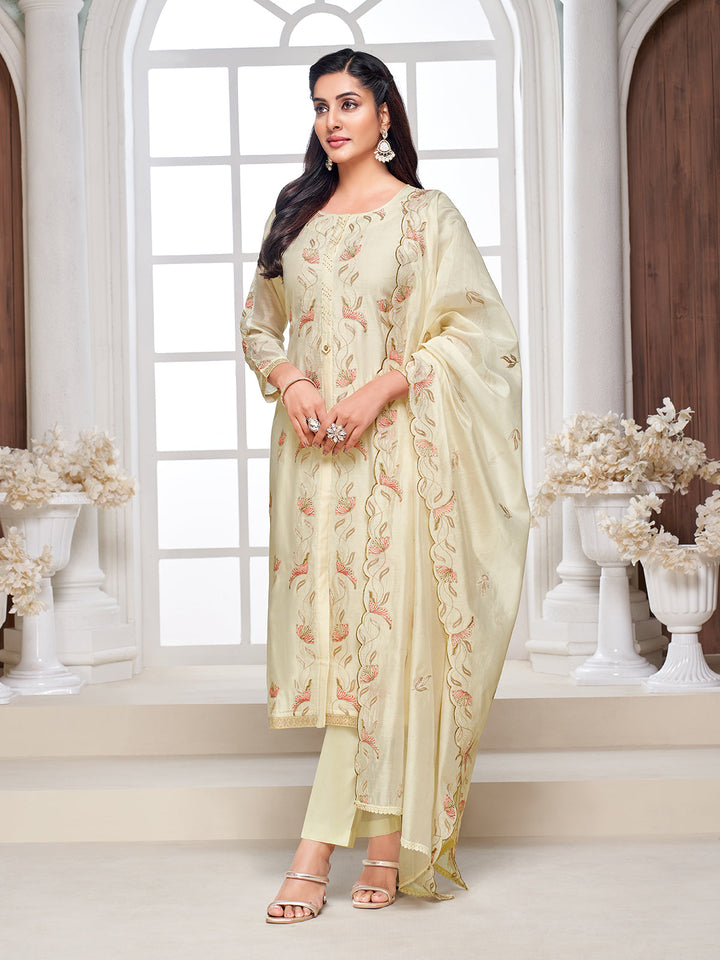Soft Yellow Semi-Silk Suit Set