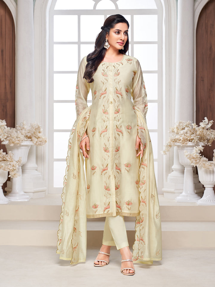 Soft Yellow Semi-Silk Suit Set