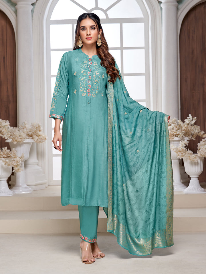 Tropical Teal Semi-Silk Suit Set