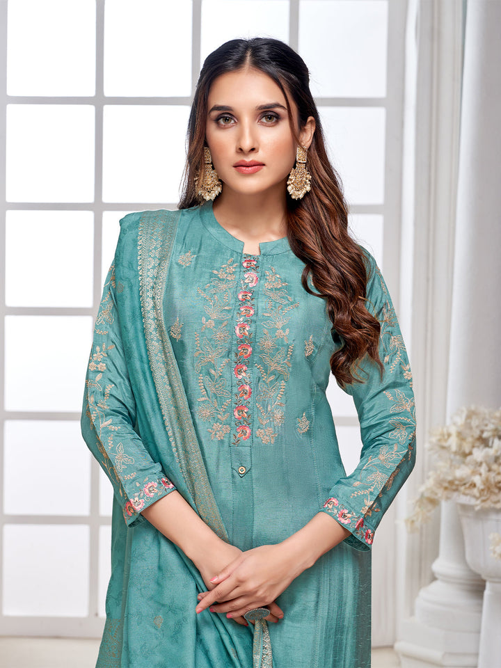 Tropical Teal Semi-Silk Suit Set