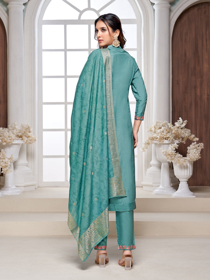 Tropical Teal Semi-Silk Suit Set