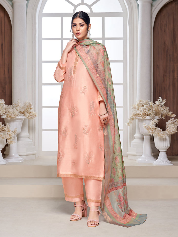 Soft Peach Semi-Silk Suit Set