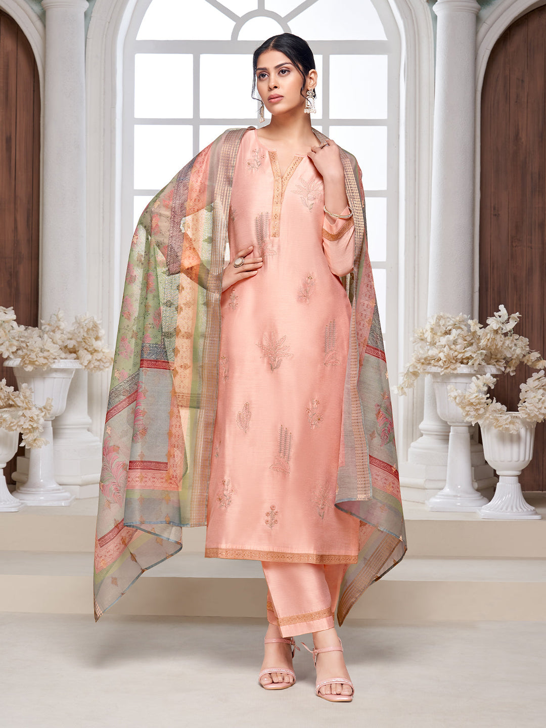 Soft Peach Semi-Silk Suit Set