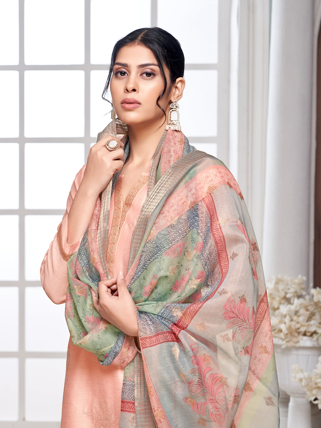 Soft Peach Semi-Silk Suit Set