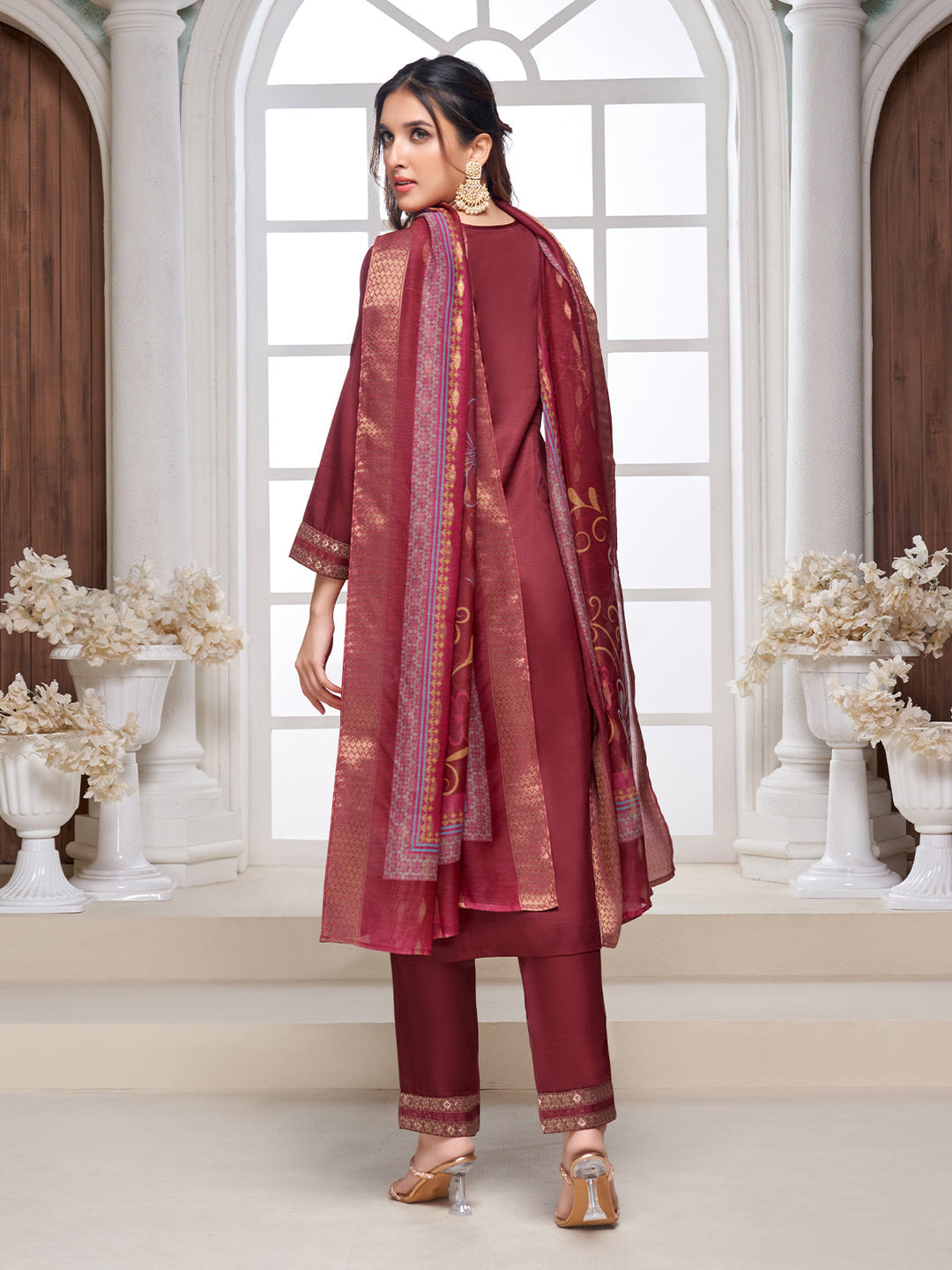 Maroon Semi-Silk Suit Set
