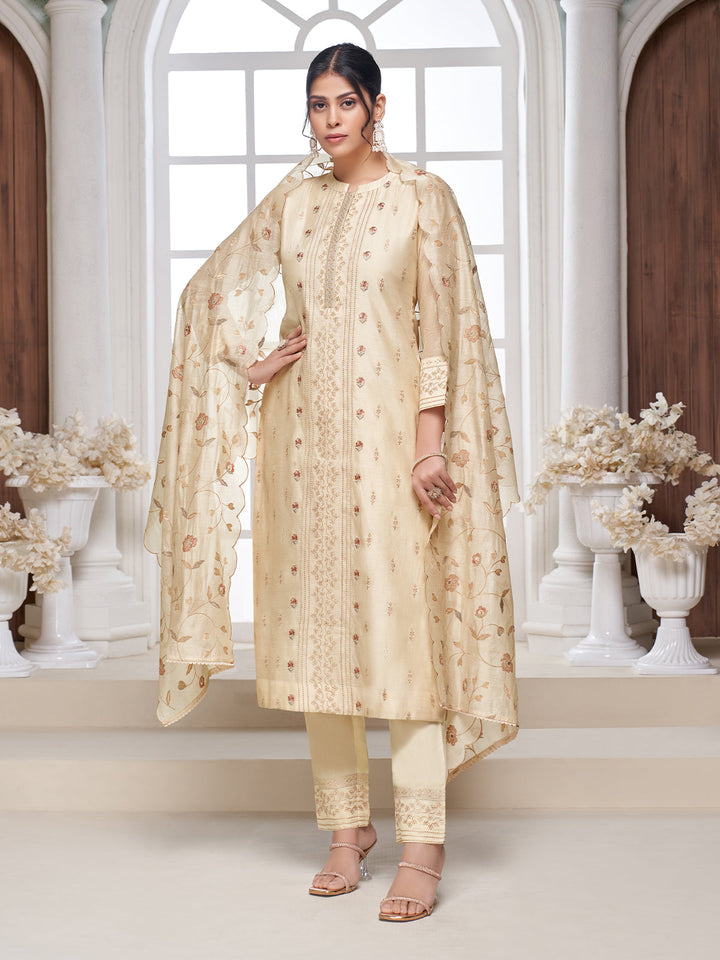 Soft Cream Semi-Silk Suit Set