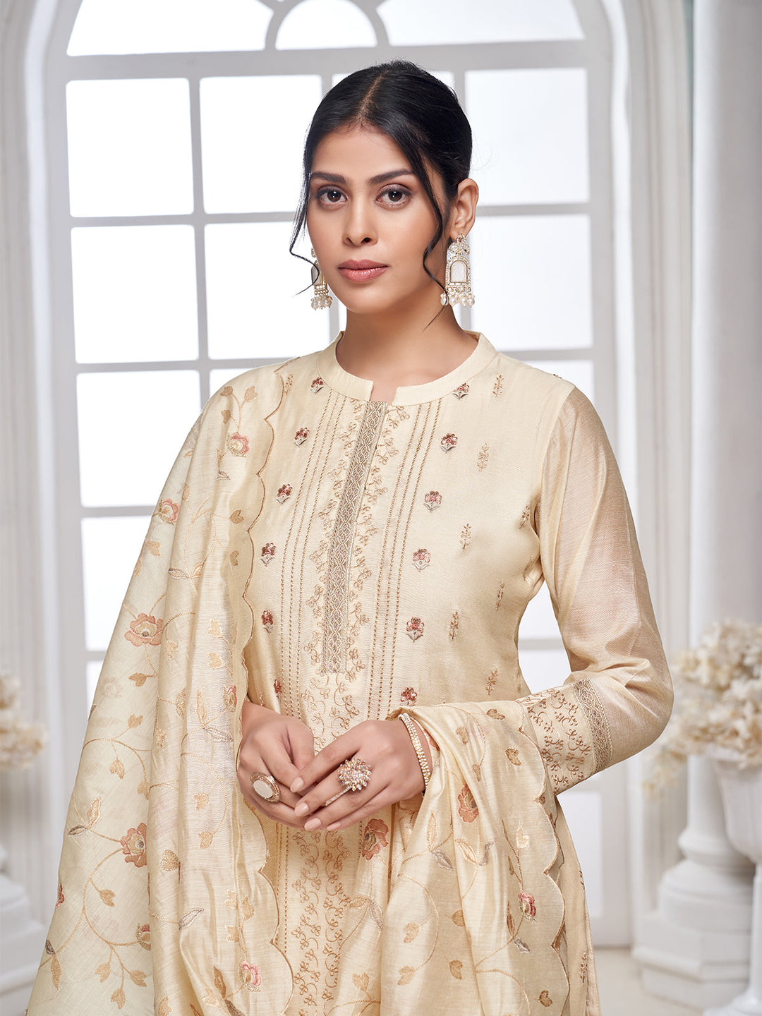 Soft Cream Semi-Silk Suit Set