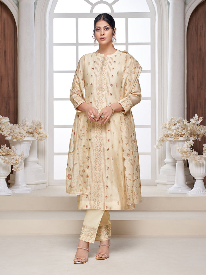 Soft Cream Semi-Silk Suit Set