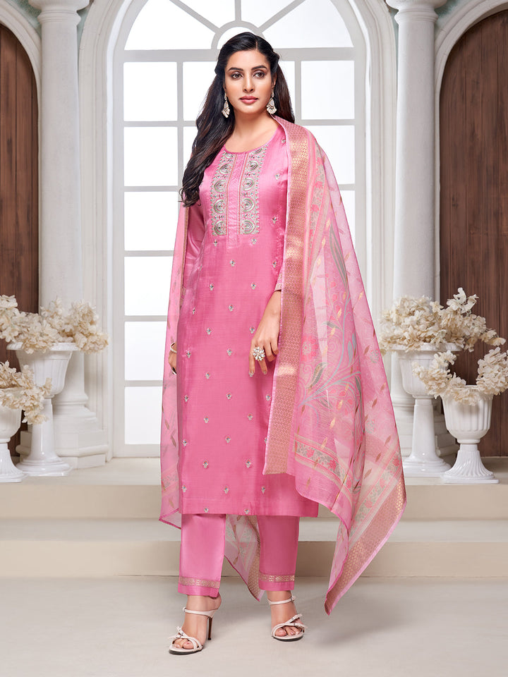 Bubblegum Pink Semi-Silk Suit Set