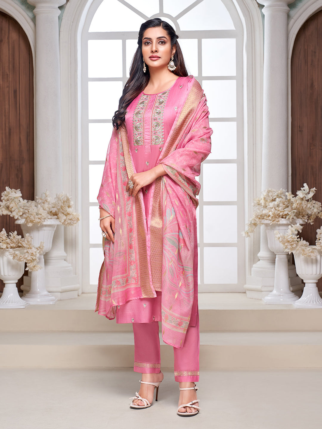 Bubblegum Pink Semi-Silk Suit Set