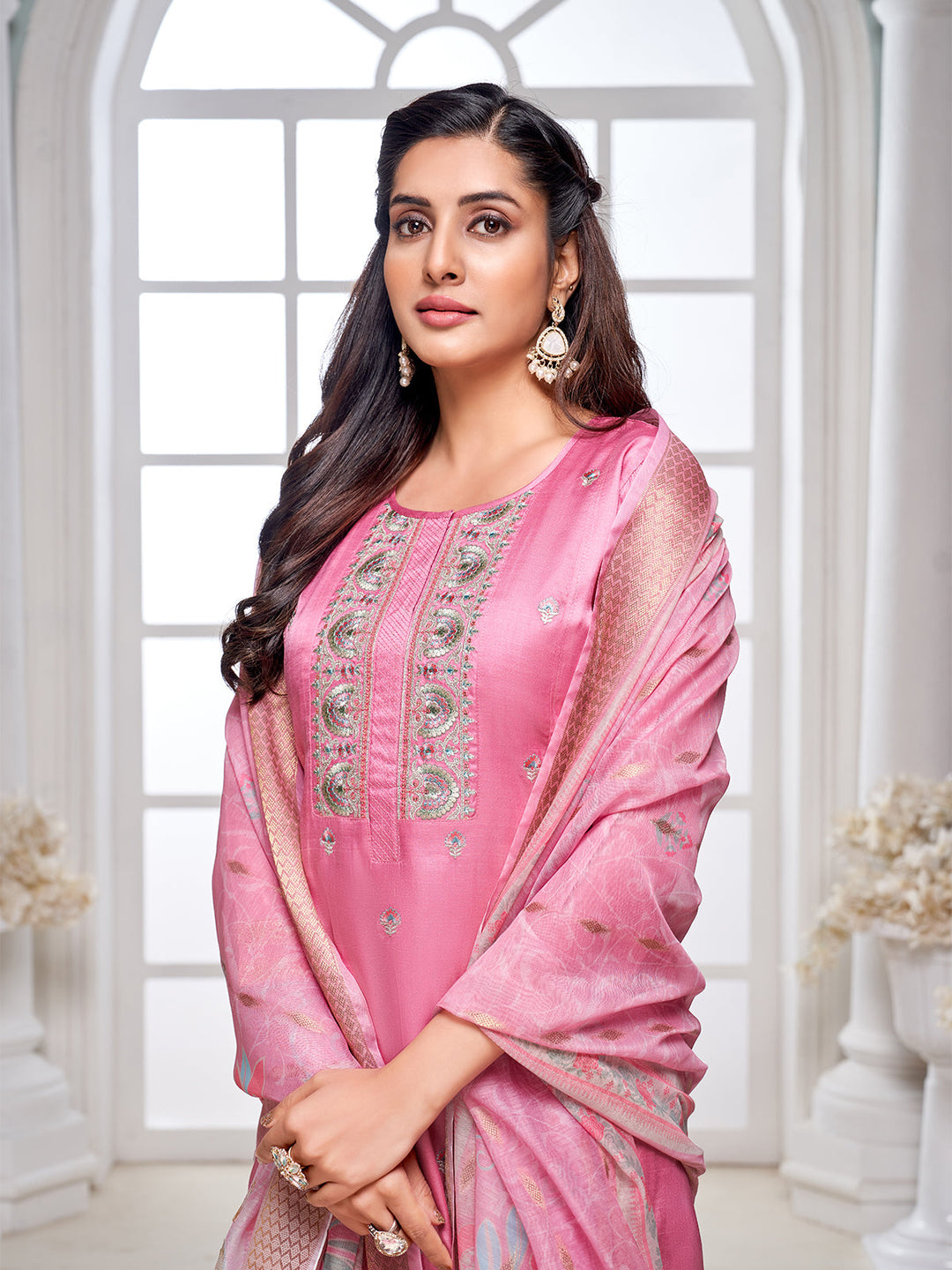Bubblegum Pink Semi-Silk Suit Set