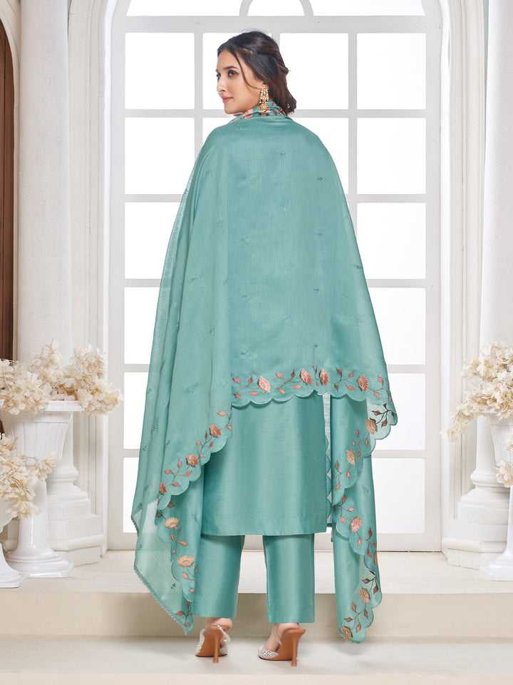 Dusty Teal Semi-Silk Suit Set