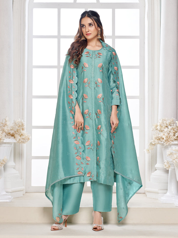 Dusty Teal Semi-Silk Suit Set