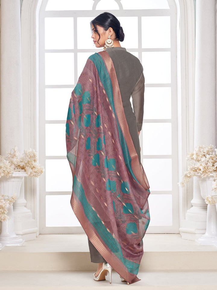 Deep Grey Semi-Silk Suit Set