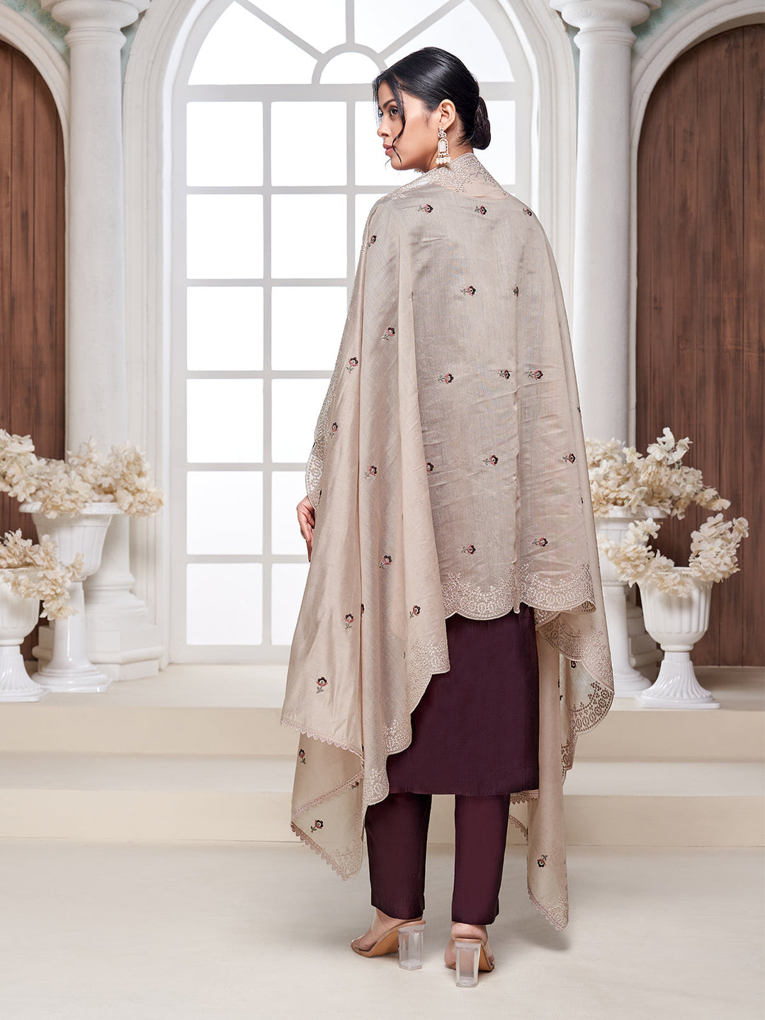 Deep Wine Semi-Silk Suit Set