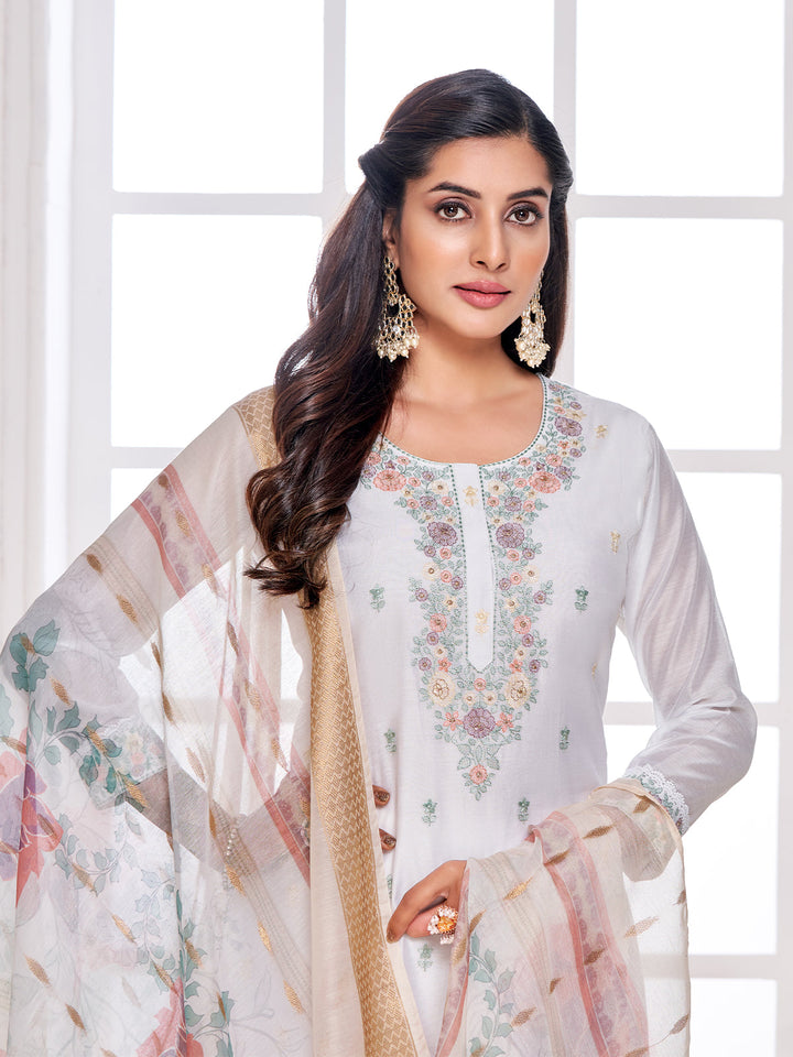 White Semi-Silk Suit Set