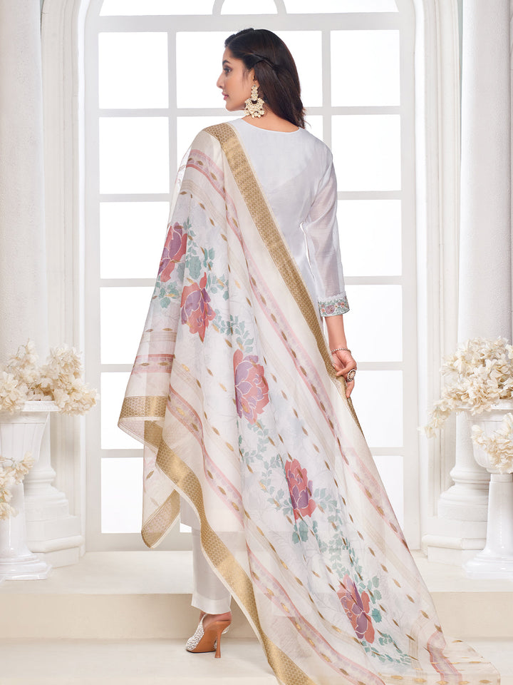 White Semi-Silk Suit Set