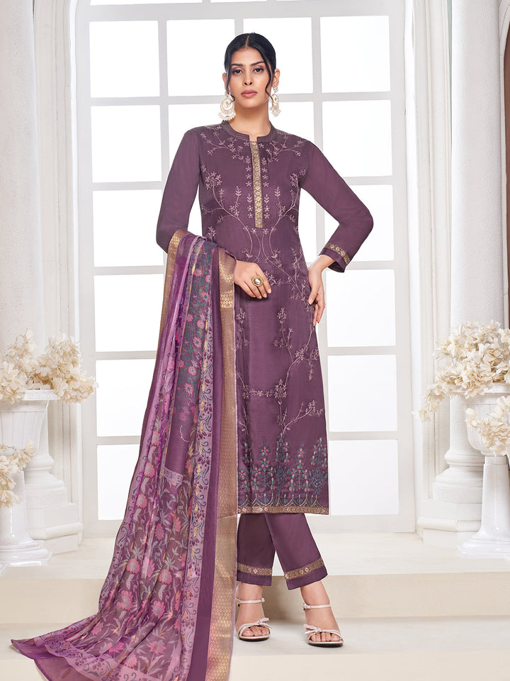 Wine Semi-Silk Suit Set
