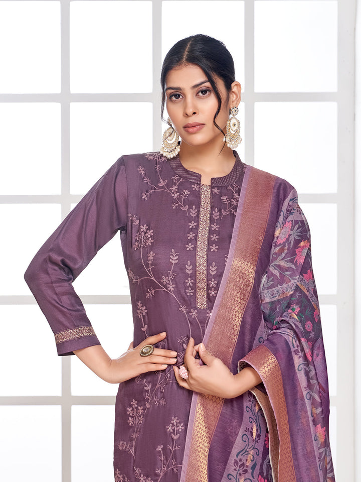 Wine Semi-Silk Suit Set