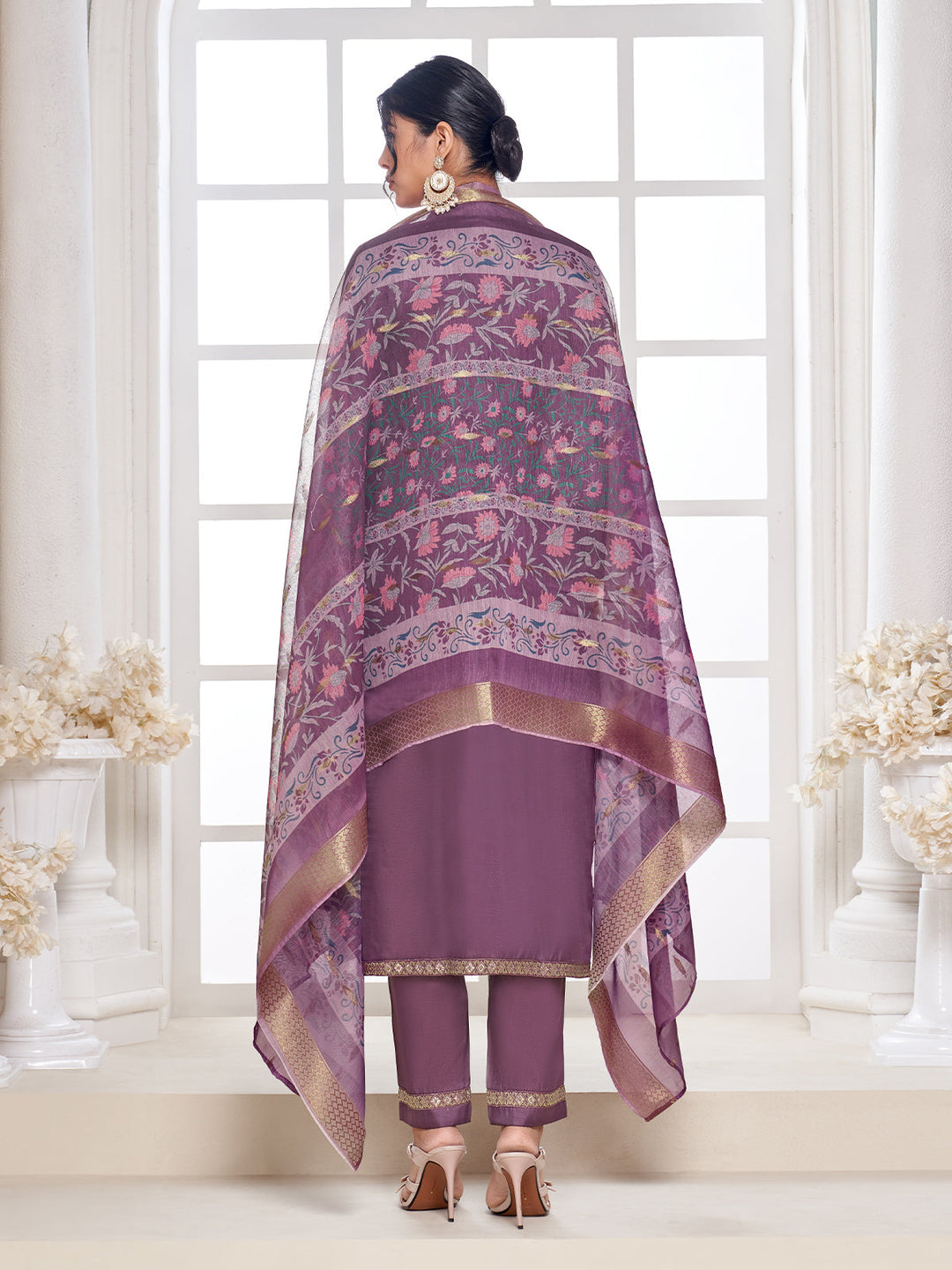 Wine Semi-Silk Suit Set