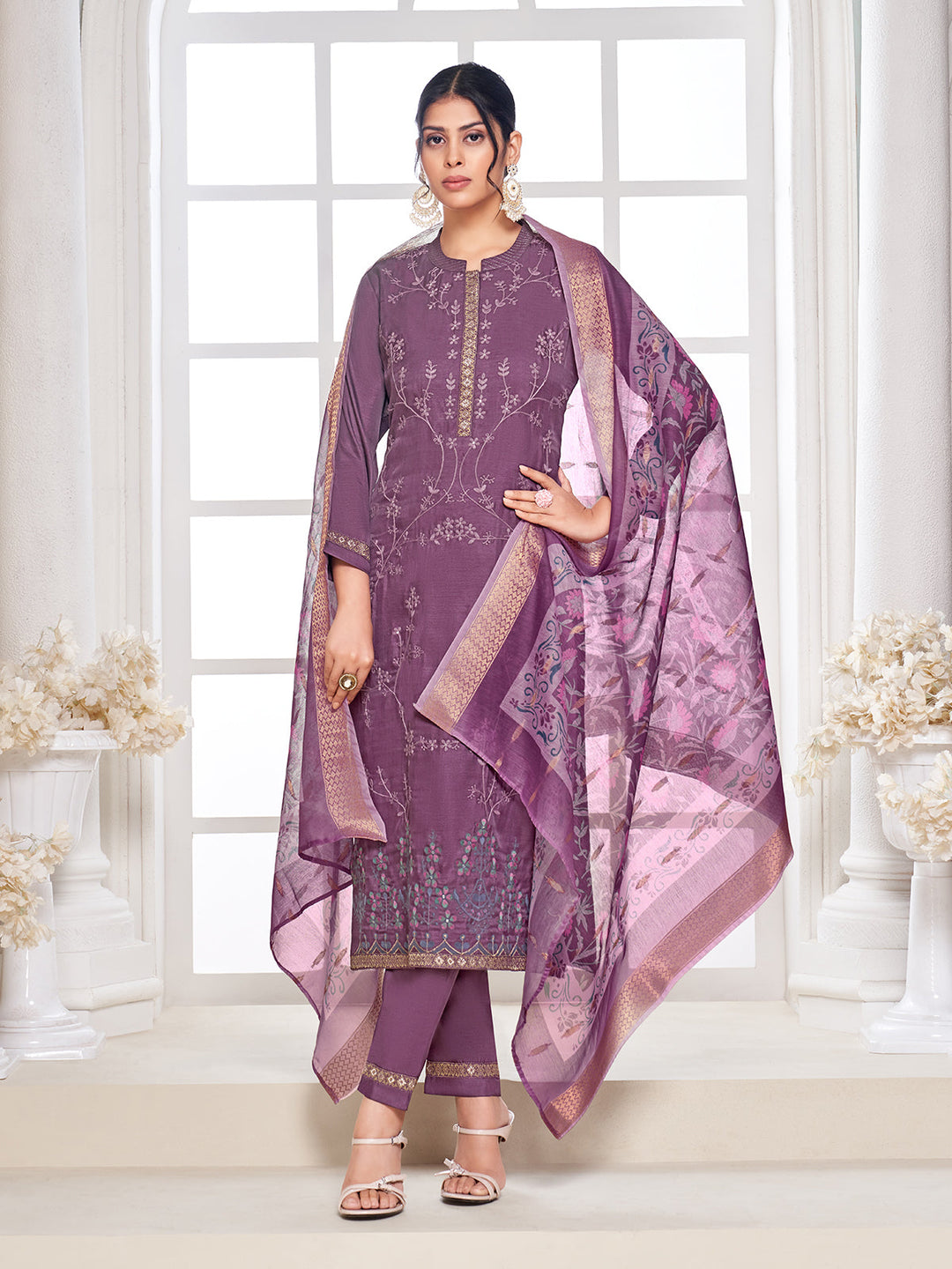 Wine Semi-Silk Suit Set