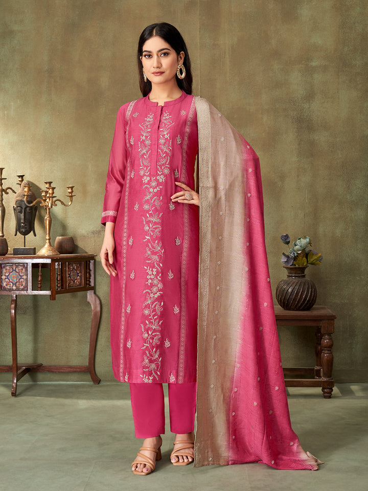 Pink Chanderi Suit Set