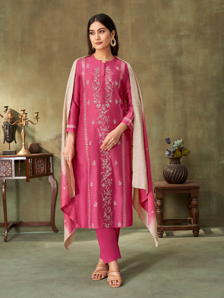 Pink Chanderi Suit Set