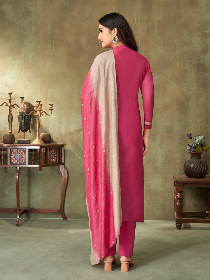 Pink Chanderi Suit Set
