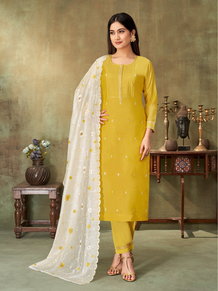 Yellow Chanderi Suit Set