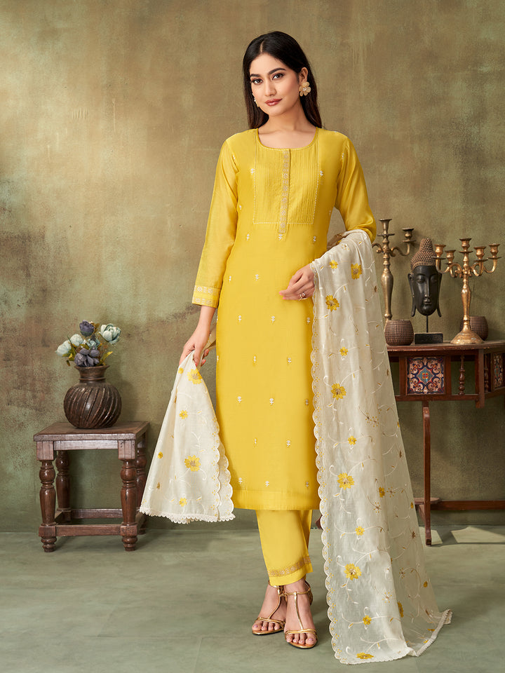Yellow Chanderi Suit Set