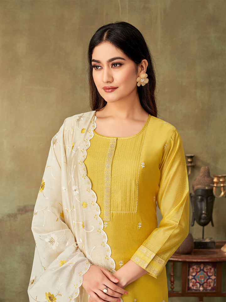 Yellow Chanderi Suit Set