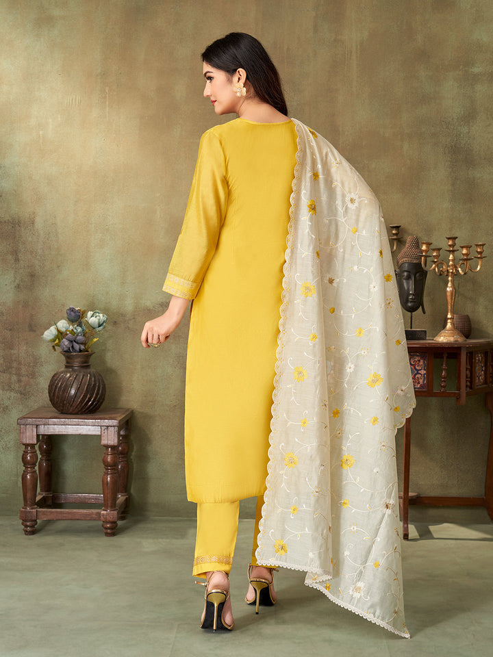 Yellow Chanderi Suit Set