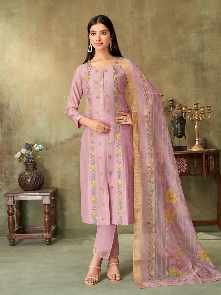 Pink Chanderi Suit Set