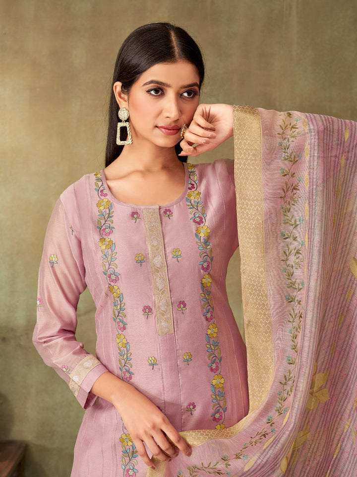 Pink Chanderi Suit Set