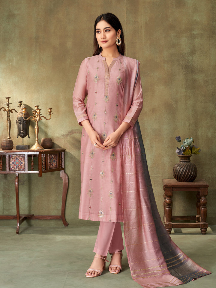 Pink Chanderi Suit Set