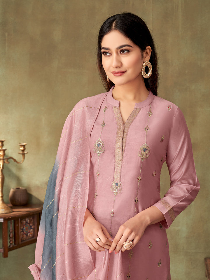 Pink Chanderi Suit Set
