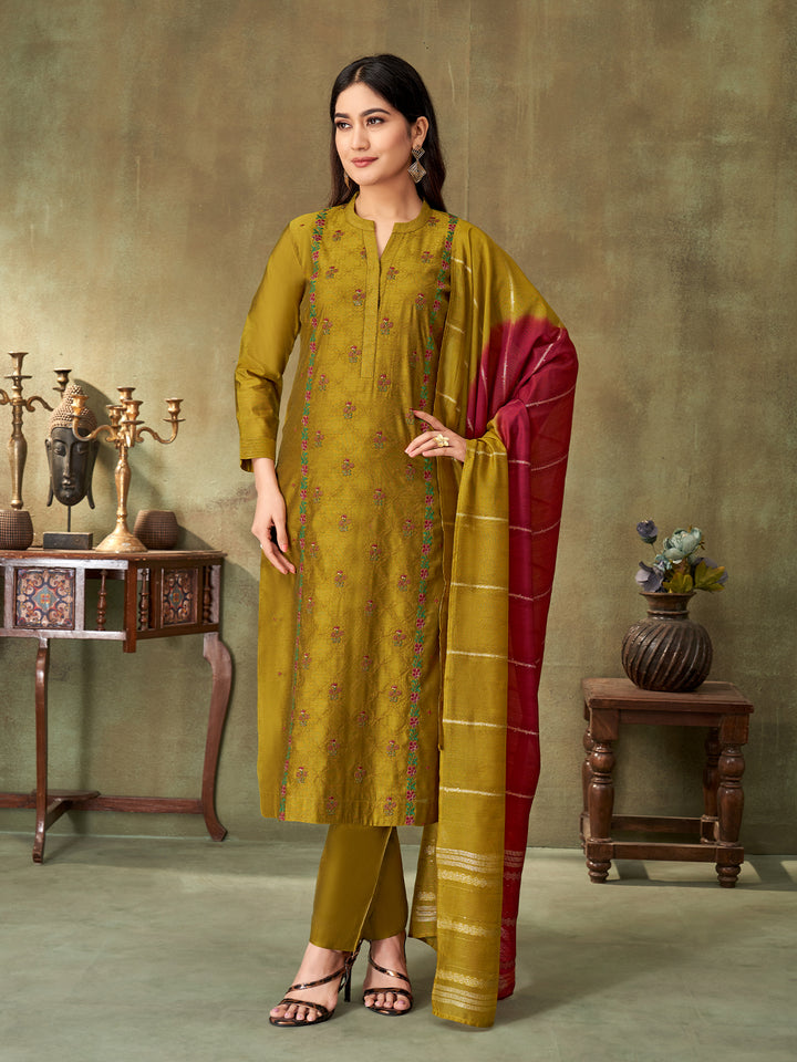 Sunlit Olive Chanderi Suit Set