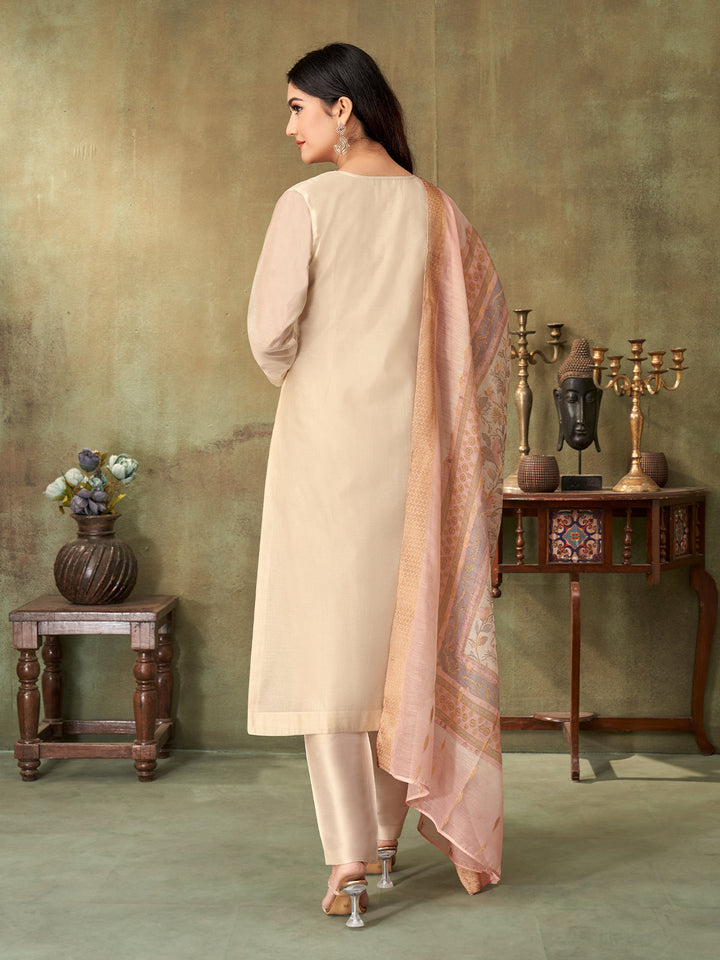 Beige Chanderi Suit Set