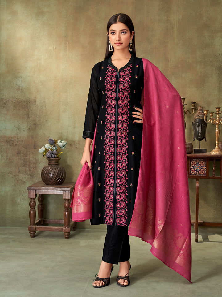 Black Chanderi Suit Set