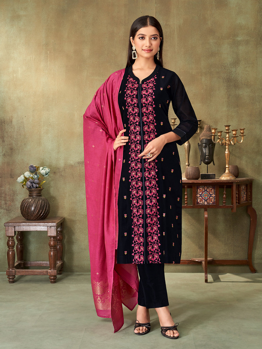 Black Chanderi Suit Set
