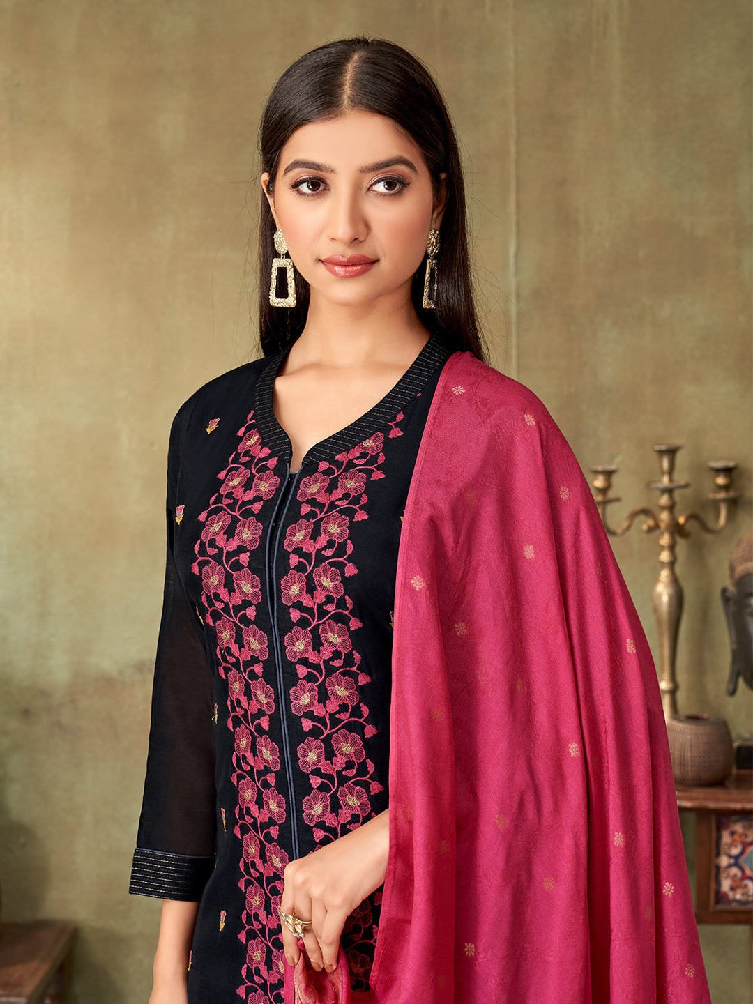 Black Chanderi Suit Set