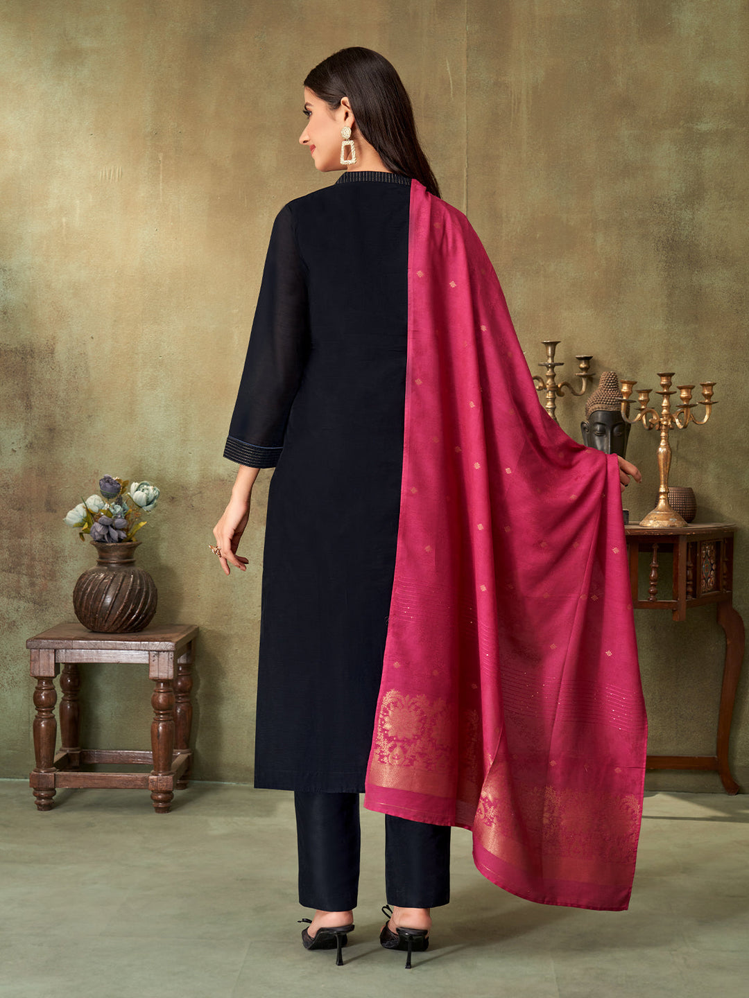 Black Chanderi Suit Set