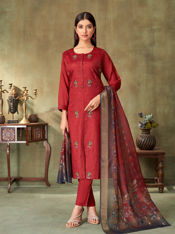 Red Chanderi Suit Set