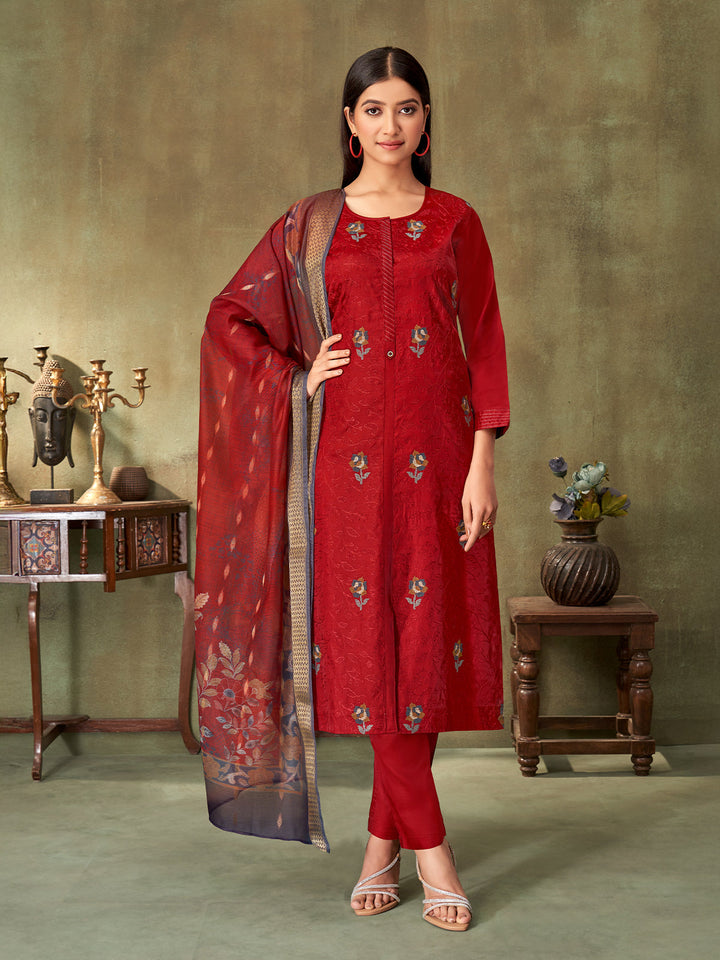 Red Chanderi Suit Set