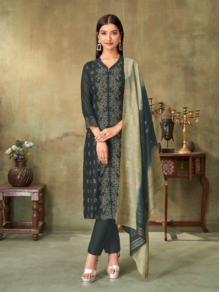 Grey Chanderi Suit Set