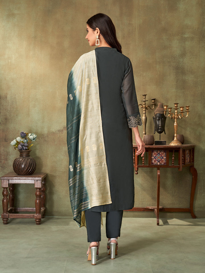 Grey Chanderi Suit Set